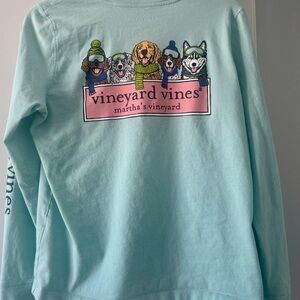 Vineyard Vines Light Blue Long Sleeve Tee with Front Pocket and Dog Design